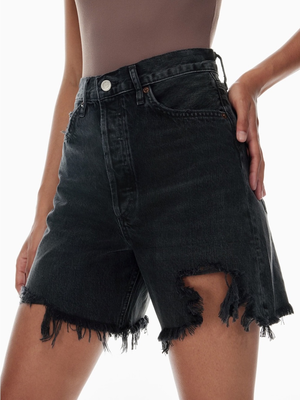 AGOLDE Stella High-Rise Black Denim Shorts size 25